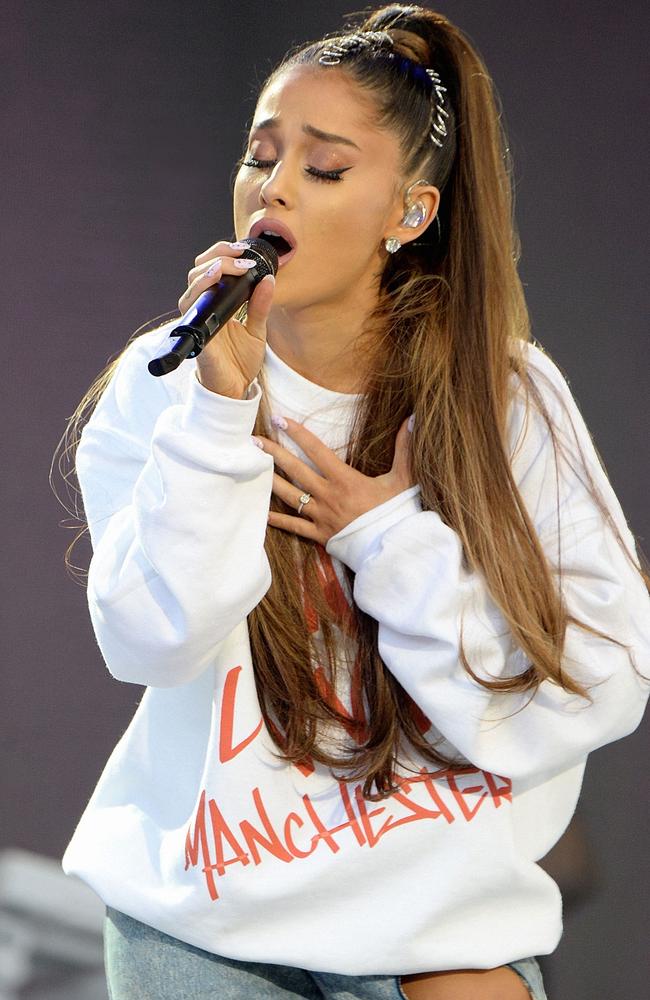 Ariana Grande makes an emotional return to Manchester. Picture: Kevin Mazur/Getty Images for One Love Manchester