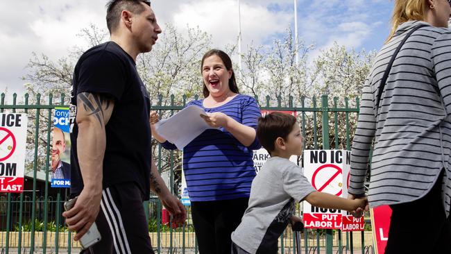 State MP Melanie Gibbons campaigns for Liberal candidate for Mayor Tony Hadchiti at Wattle Grove Public School. Picture: Jenny Evans