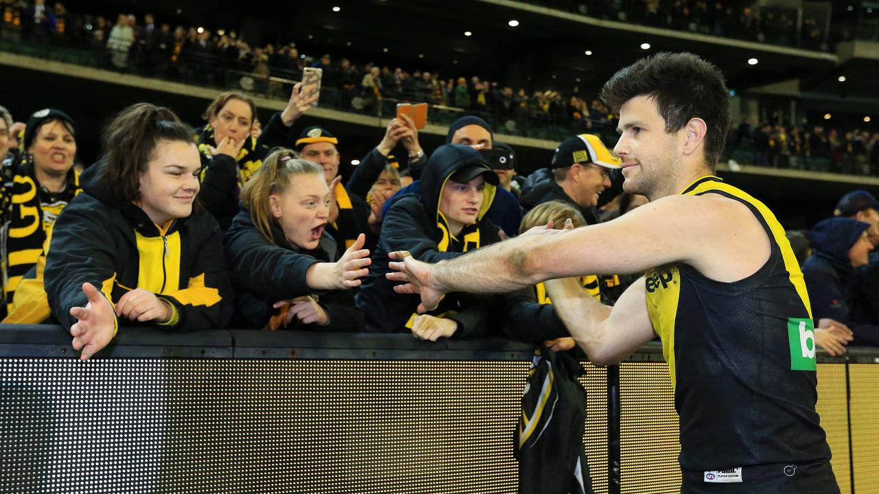 Trent Cotchin says players will have to adapt if fans are banned from AFL games. Picture: Mark Stewart.