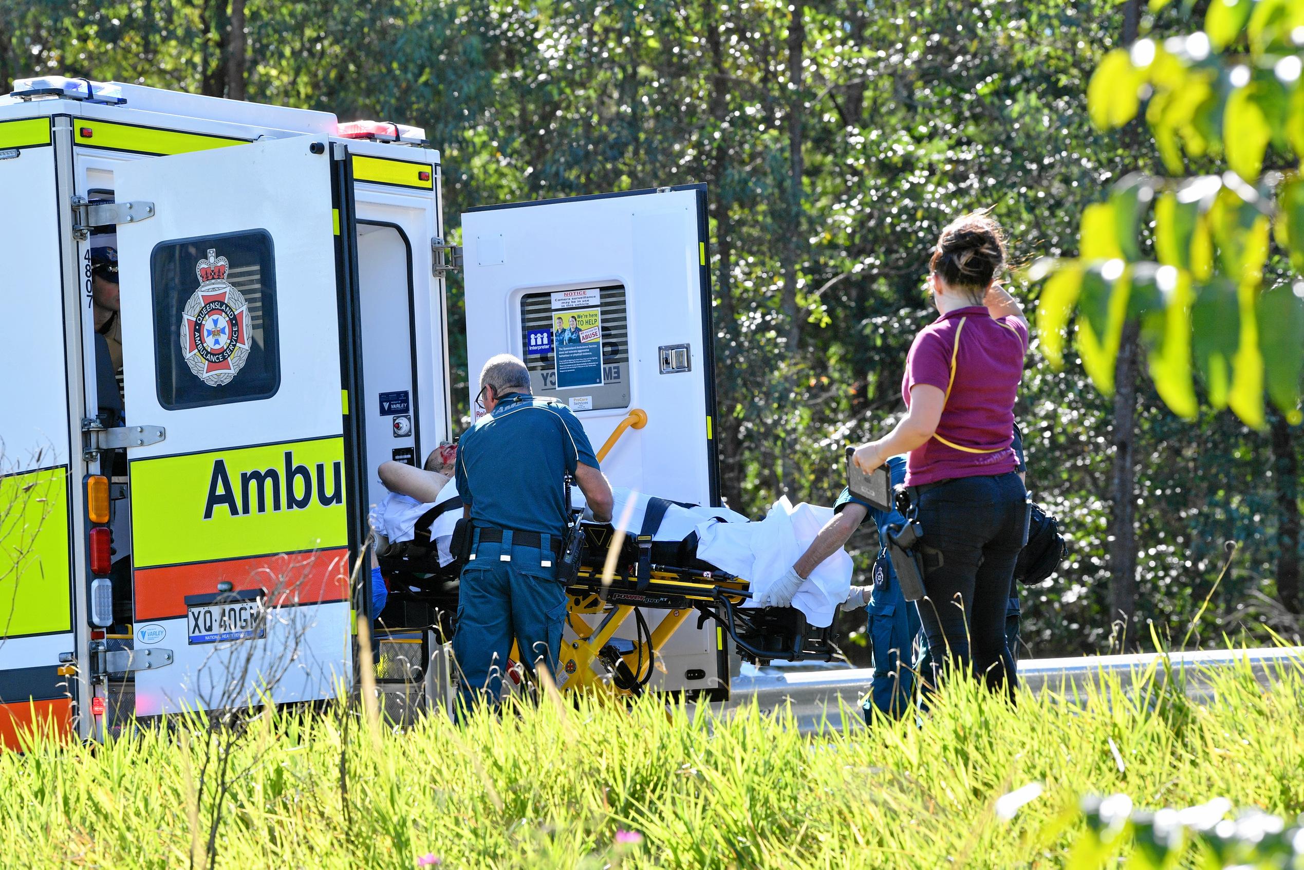 The police chased a car from north of Gympie and dozens of police apprehended a man near Parklands, just north of Nambour on the Bruce Highway. Traffic was stopped in both directions for several hours.