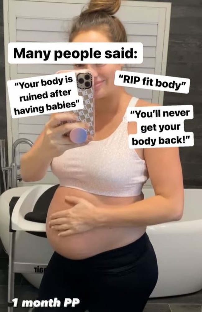 Emily Skye posted her post-partum belly on her Instagram to show her transformation. Picture: Instagram/ Emily Skye.
