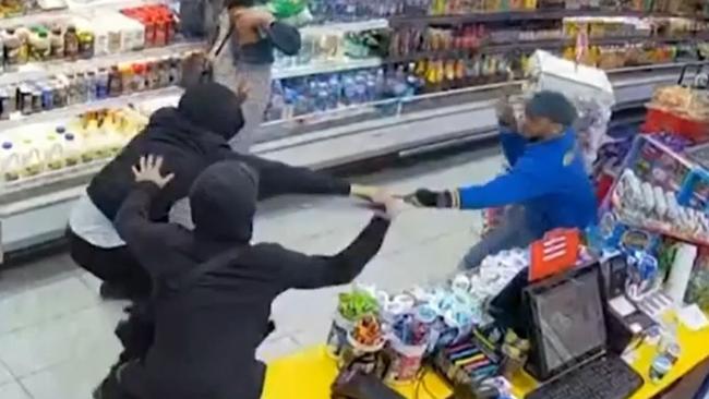 CCTV shows Melbourne convenience store worker Mohammed Panihani, 35, being attacked by teens armed with swords leaving him with lifelong injuries. Picture: 7News