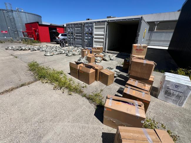 Tobacco products seized in Craigieburn with suspected links to crime boss Kazem Hamad. Picture: Victoria Police