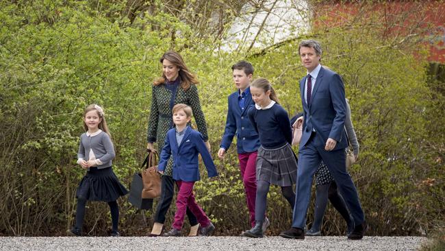 Crown Prince Frederik, Crown Princess Mary, Prince Christian, Princess Isabella, Prince Vincent and Princess Josephine attend the 77th birthday celebrations of Danish Queen Margrethe at Marselisborg Palace on April 16, 2017 in Aarhus, Denmark. Picture: Getty Images