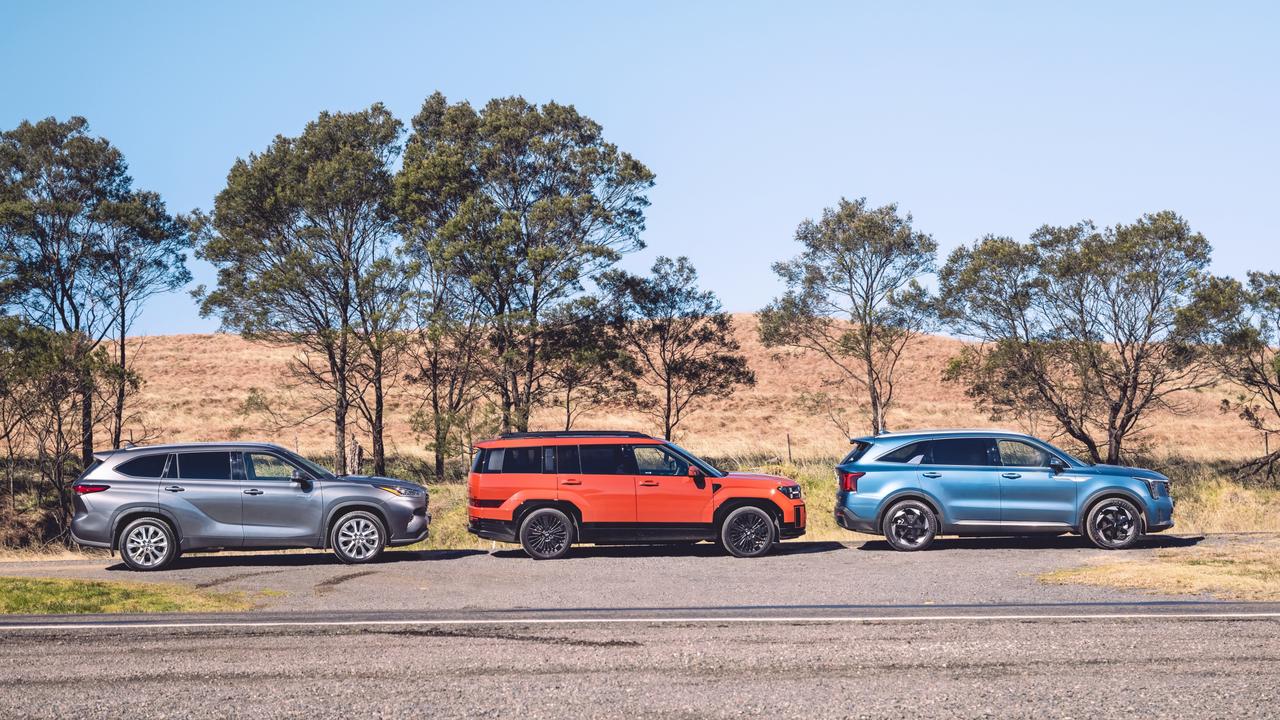 Toyota Kluger, Hyundai Santa Fe, Kia Sorento. Picture: Thomas Wielecki.