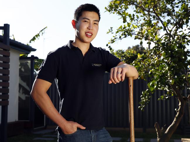 Dr Vincent Candrawinata pictured in his back yard of Mascot where he has been doing some DIY gardening during the COVID-19 pandemic. Picture: Sam Ruttyn