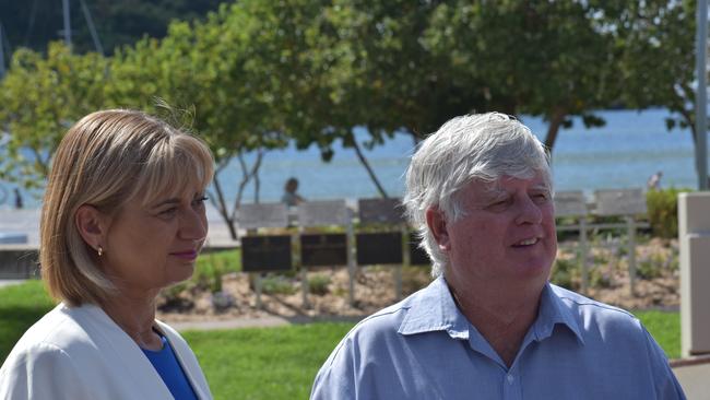 Member for Richmond Justine Elliot with Far North Coast District Council RSL president Kevin Tibbett in Tweed Heads after an election commitment from the ALP for a $5 million veteran wellbeing hub. Picture: Liana Walker