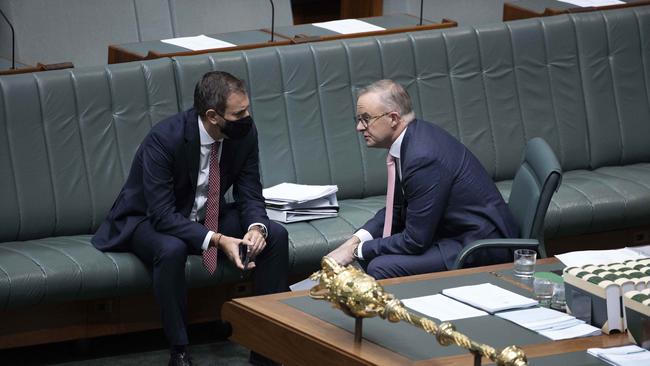 Treasurer Jim Chalmers with Prime Minister Anthony Albanese in the House of Representatives. Picture: NCA NewsWire / Gary Ramage