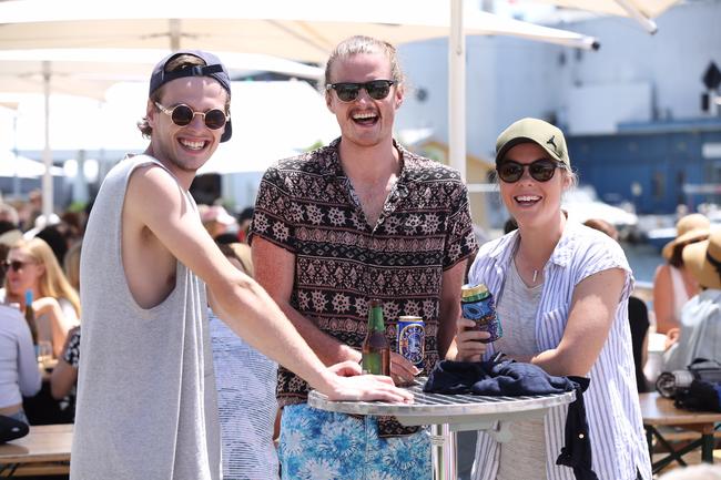 Taste of Tasmania. Day 1. Ben Godden of Melbourne, James Godden of Melbourne, Gabby Mann of Hobart. Picture: EDDIE SAFARIK