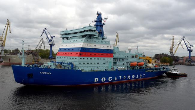 Russia's nuclear-powered icebreaker Arktika leaves the port of Saint Petersburg this week. Picture: AFP