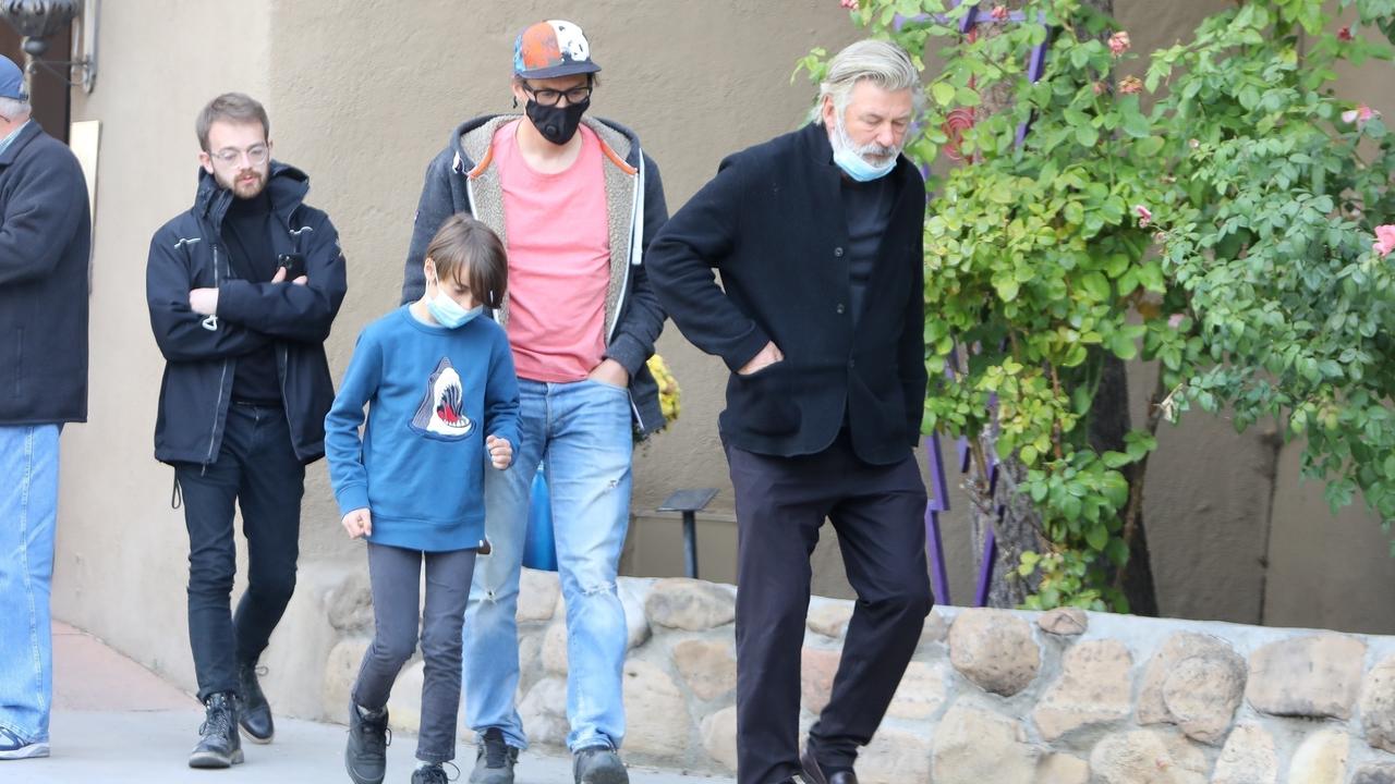Baldwin was seen in Santa Fe with Halyna Hutchins' husband Matt and 9 year old son. Picture: Backgrid Australia
