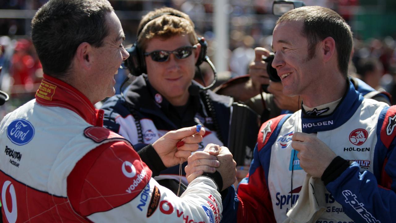 Craig Lowndes (L) and Greg Murphy (R) on the starting grid before the 2008 race.