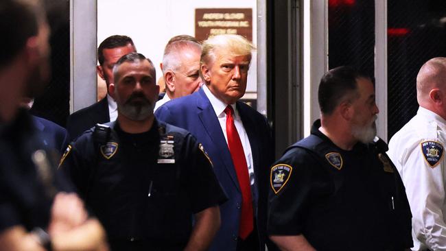 Donald Trump arrives for his arraignment at Manhattan Criminal Court on April 4. He’s the first former US president in history to be charged with a criminal offence.