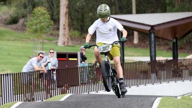 Otto Malinowski enjoying the new Victoria Park Urban Pump Track. Picture: David Clark