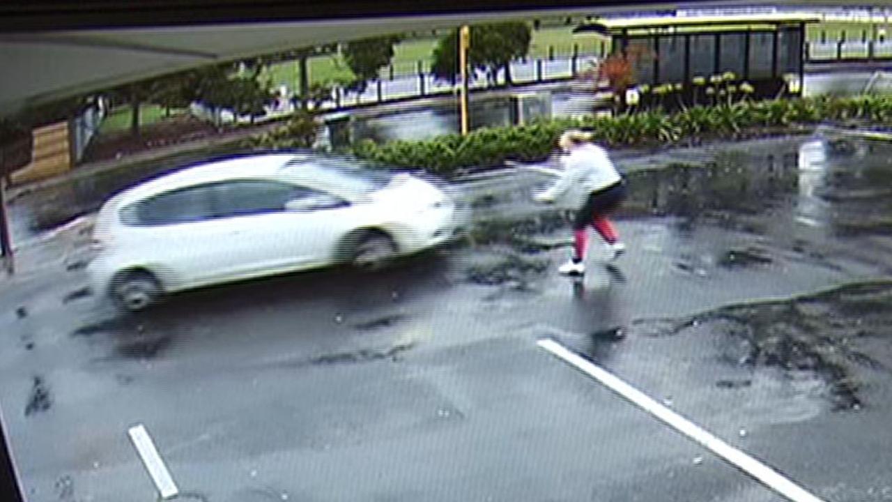 Footage of the terrifying moment a man drove away in a stolen car at Klemzig, with a baby in the back seat. Picture: Seven News