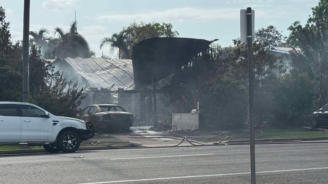 The remains of the house in Mooney St, Gulliver, that was engulfed in a fire overnight. Picture: Daniel Shirkie