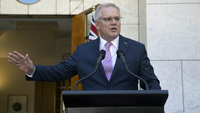 The Prime Minister Scott Morrison during a press conference at Parliament House in Canberra. Picture: NCA NewsWire / Gary Ramage