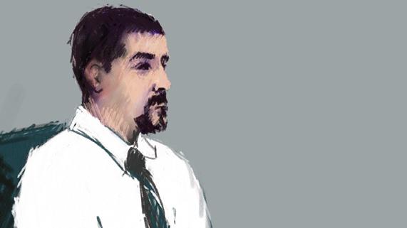 A courtroom sketch of Luke Gill.