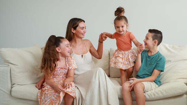 Rachael Lee with her children, Aleeia, Gigi, and Addison, pictured at home in 2020. Picture: Justin Lloyd/The Daily Telegraph.