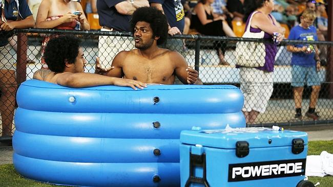 Speightcools off in an ice bath during the trial between the Brumbies and the ACT XV at Viking Park.