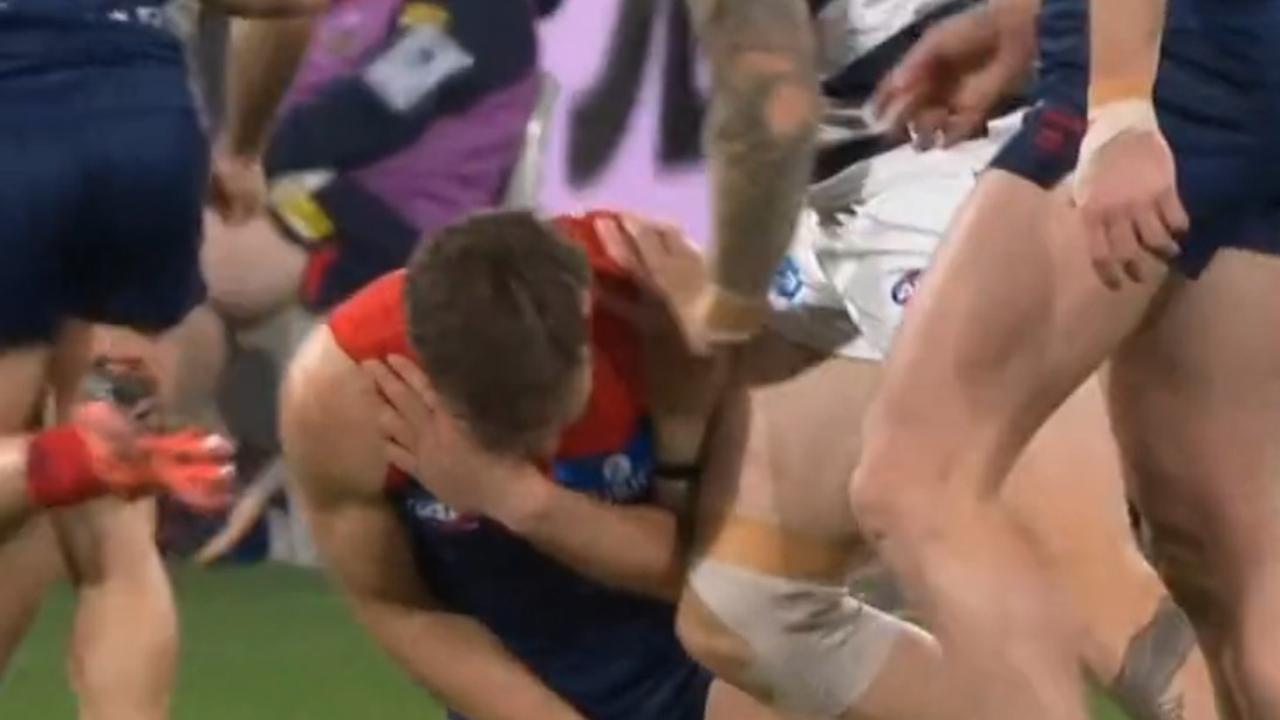 Tom Stewart pushed Jack Viney over while he was injured.