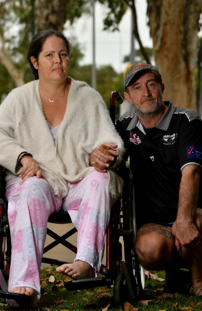 Rebecca Baker and partner Damien Walker at the Townsville University Hospital. Picture: Evan Morgan