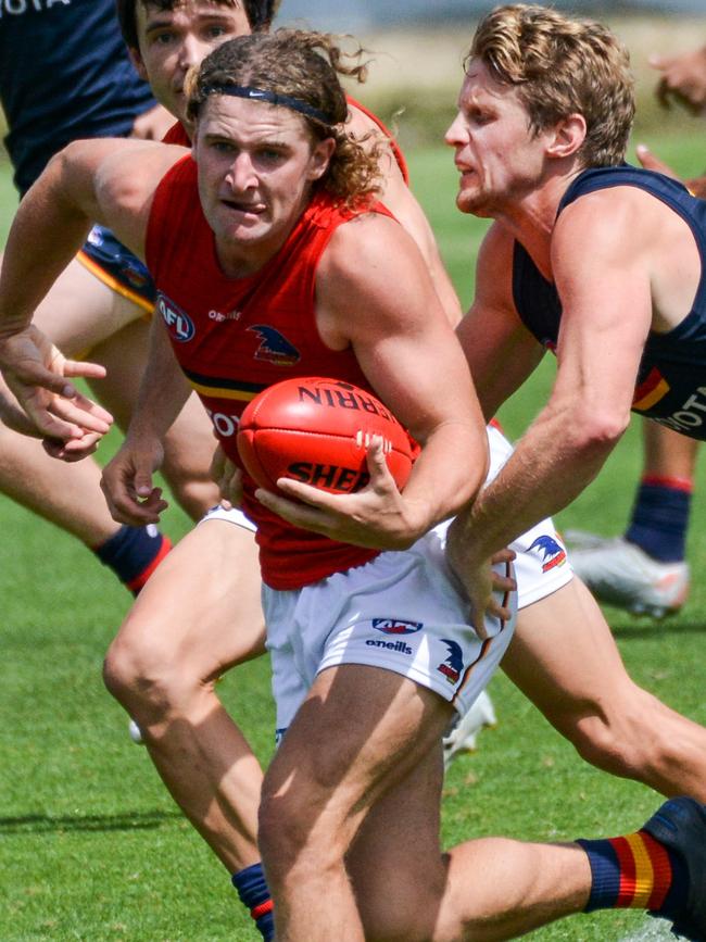 Sam Berry was injured at Crows training on Thursday. Picture: Brenton Edwards