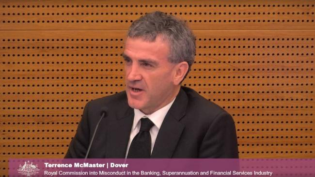 <i>Terrence McMaster answers questions during the Banking Royal Commission in Melbourne yesterday.</i>