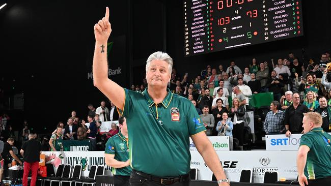 Scott Roth celebrates after the JackJumpers have continued to stamp their credentials as a NBL24 championship contender. Picture: Getty Images