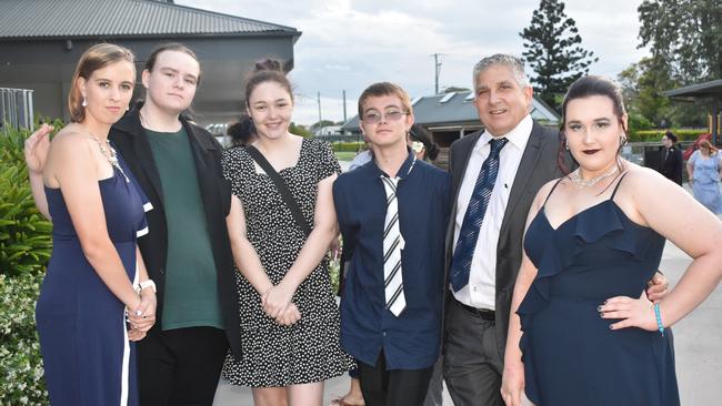 Brianna Wilson, Joshua Anderson, Cassie Connolly, Alex McGregor, Neil Fynes-Clinton, and Tia Stewart at the 2021 Bundamba State Secondary College year 12 formal, Ipswich Turf Club 17th of November 2021. Picture: Jessica Baker