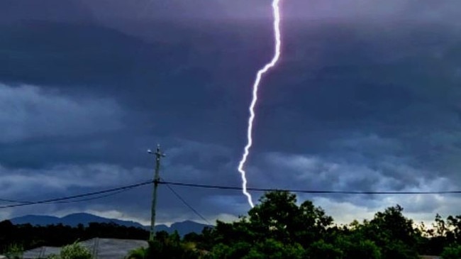 Lightning over Aratula where small hail was also reported. Picture: Jill Haynes