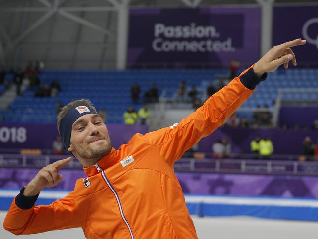 Gold medalist Kjeld Nuis of the Netherlands celebrates after the Men’s 1500m Speed Skating on day four of the PyeongChang 2018 Winter Olympic Games at Gangneung Oval on February 13, 2018 in Gangneung, South Korea. Picture: Getty Images