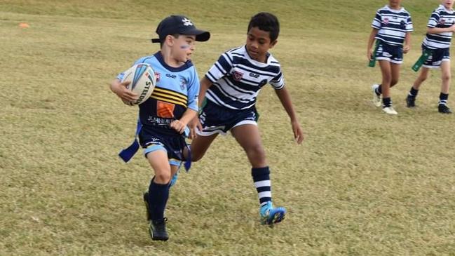 Brave Liam Layt loves playing rugby league for his beloved North Thuringowa Devils U7s. Picture: Supplied