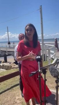 Environment Minister Meaghan Scanlon in Hervey Bay announcing the State Government's Great Sandy Marine Park Zoning Plan.