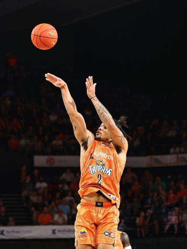 Taipans' Rob Edwards shoots the ball in the National Basketball League (NBL) match between the Cairns Taipans and the Adelaide 36ers, held at the Cairns Convention Centre. Picture: Brendan Radke