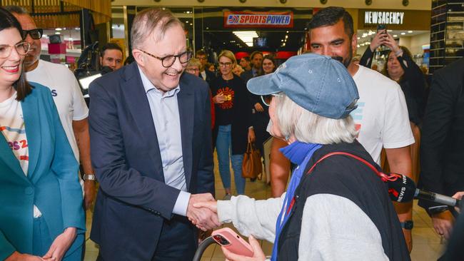 Prime Minister, Anthony Albanese meets locals along The Parade. Picture: Brenton Edwards