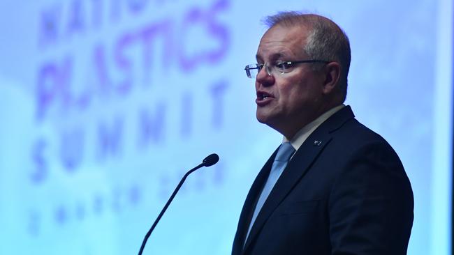 Prime Minister Scott Morrison at the National Plastics Summit at Parliament House in Canberra on Monday. Picture: AAP