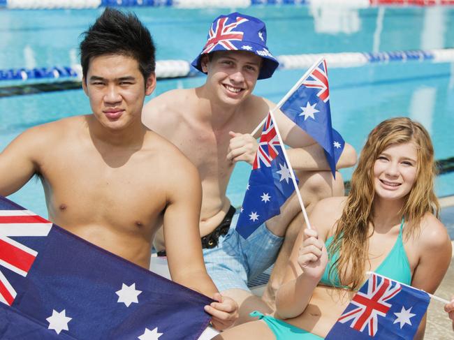 Group of young adults celebrating Australia day at a swimming pool Generic Australia Day iStock