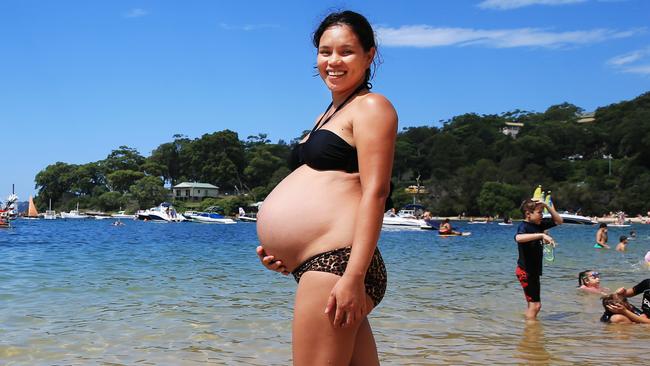 The Australian population will tick over to 24 milllion this week and it is predicted the 24 millionth person will be born on Tuesday. Lallyn Spataro 31, is 35 weeks pregnant with her second child, pictured at Balmoral Beach. Picture: Toby Zerna