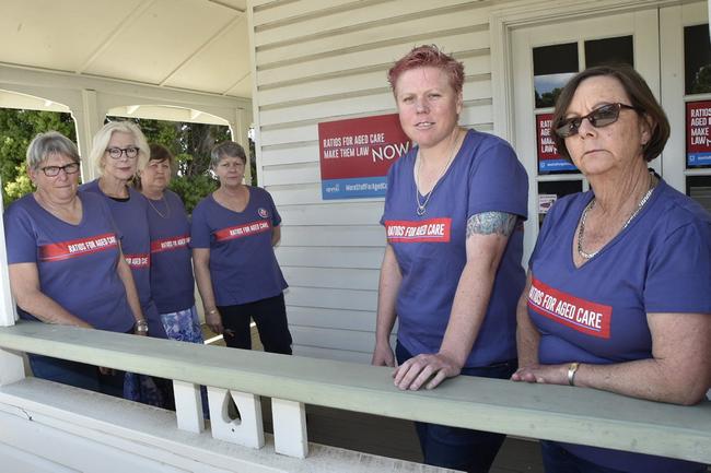 Union members Auriel Robinson, Kym Volp, Debbie Lindgren, Helen Andersen, Melynda McArthur and Veronica Pyke were glad to hear the Federal Government had announced a Royal Commission into aged care. September 2018. Picture: Bev Lacey