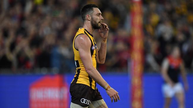 Jack Gunston missed a vital shot for goal against the Demons. Picture: AAP Images