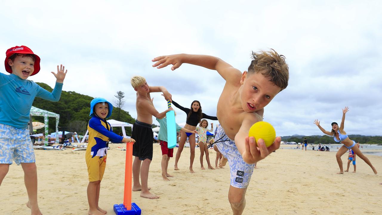 Billy Newrick, 11, from Nerang, takes a beach cricket screamer at Currumbin Alley on Australia Day. Pic: Adam Head