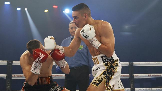 Tim Tszyu stops Stevie Spark inside three rounds. Picture: Mark Evans/Getty