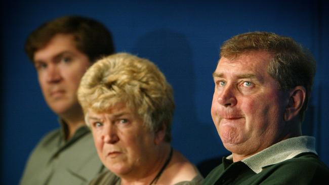 Sarah’s family including brother Alistair, mother Sheila and father Peter MacDiarmid at a media conference calling for information about the case.