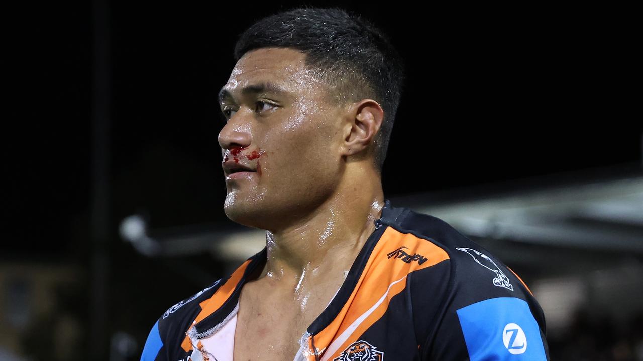 SYDNEY, AUSTRALIA - JULY 06: Stefano Utoikamanu of the Wests Tigers. Getty