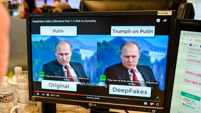 A deepfake video of Vladimir Putin, manipulated with artificial intelligence, to deceive viewers.