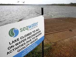 Atkinson Dam was closed over the weekend due to increases in blue-green algae (right). . Picture: Sarah Harvey