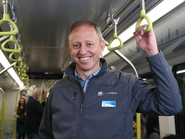 Daily Telegraph readers were given a preview of the North West Rail line this morning with a special train departing Tallawong Station in Rouse Hill and continuing to Chatswood. Pictured is Secretary of Transport NSW Rodd Staples. Picture: David Swift