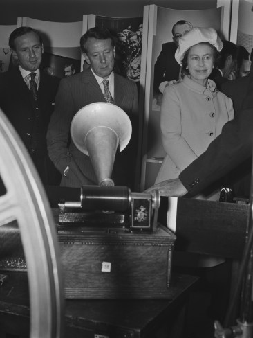 Queen Elizabeth II visits the BBC Television Centre in London on its 50th anniversary on July 24, 1973. Picture: Evening Standard/Hulton Archive/Getty Images