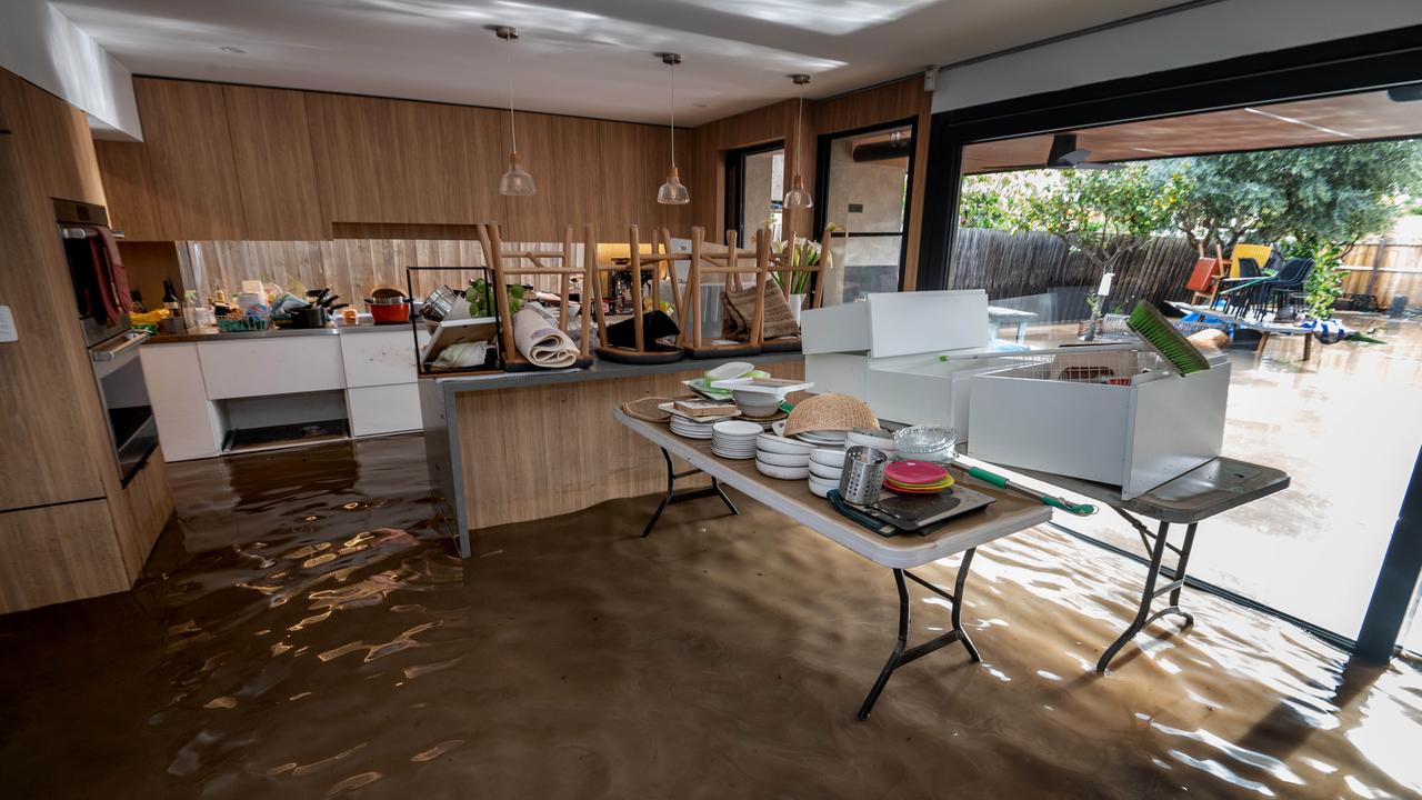 A flooded home in Maribyrnong. Picture: Tony Gough